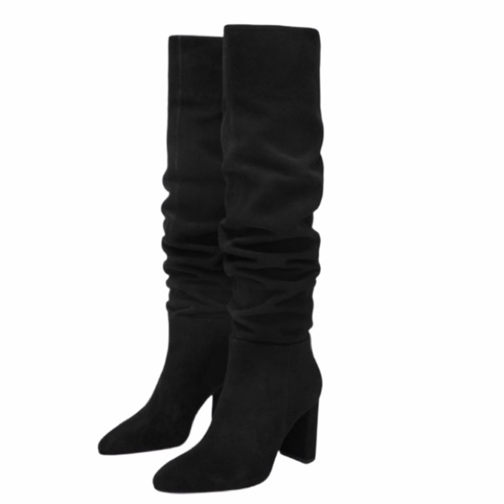 NWT Zara High-Heeled Black Suede Leather Boots 7.5